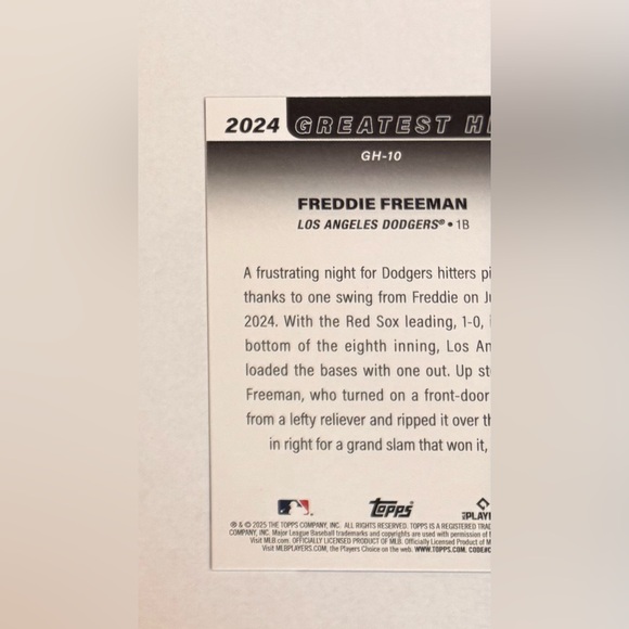 2025 Topps 2024  Greatest Hits Freddie Freeman # GH-10 Dodgers - Picture 7 of 8